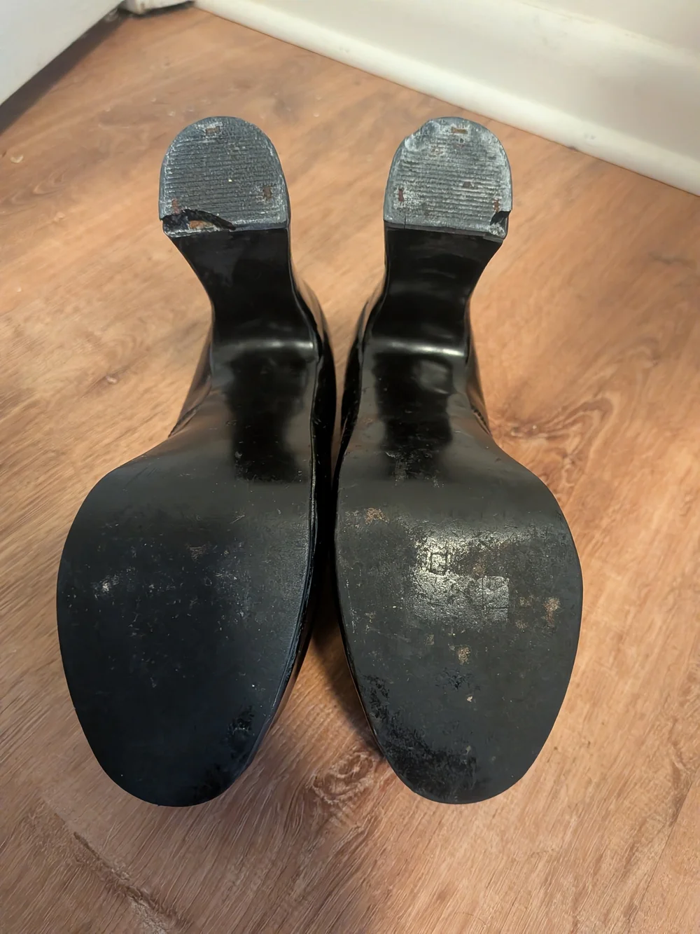Underground Shoes Black Patent Platform Pumps Cutout Heel Made in England UK 5
